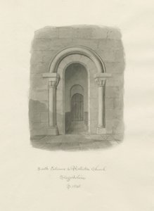 Rolleston Church - South Entrance: sepia-tegning av John Buckler