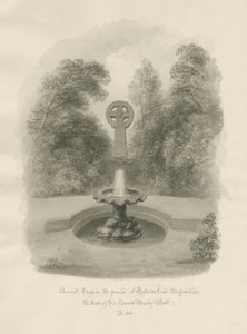 Rolleston Hall - Gammelt kors: sepia-tegning, 1848 av John Buckler