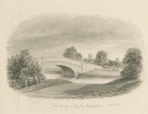 Rugeley Town - Bridge: sepia-tegning, 1842 av John Buckler