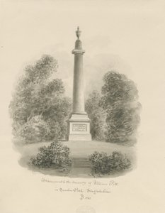Sandon - Monument til William Pitt: sepia vask tegning av John Buckler