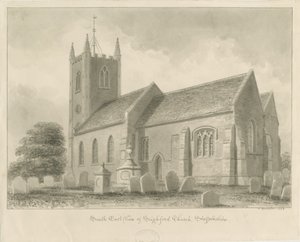 Seighford Church: sepia vasketegning, 1842 av John Buckler