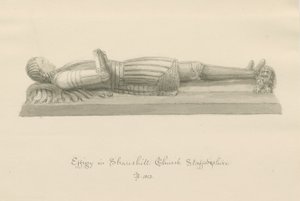Shareshill Church - Monumentalt bilde til [Sir Humphrey Swynnerton]: sepia-vasketegning av John Buckler