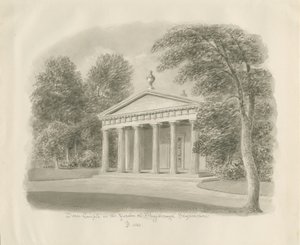 Shugborough - Dorisk tempel: sepia-tegning, 1842 av John Buckler