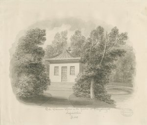 Shugborough - The Chinese Room: sepia vask tegning av John Buckler