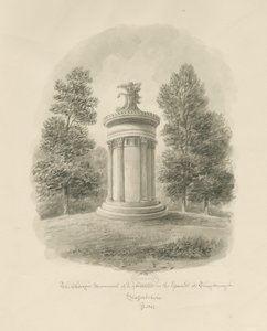 Shugborough - The Choragic Monument of Lysicrates: sepia-tegning av John Buckler