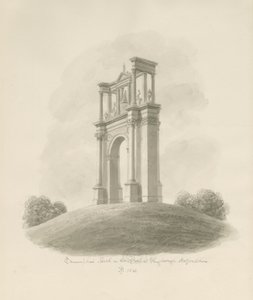 Shugborough - Triumfbue: sepia-tegning av John Buckler