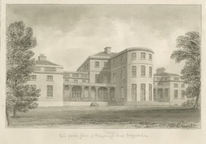 Shugborough Hall - Hagefront: sepia-tegning, 1842 av John Buckler
