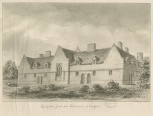 Stafford - Alms Houses: sepia-tegning, 1841 av John Buckler