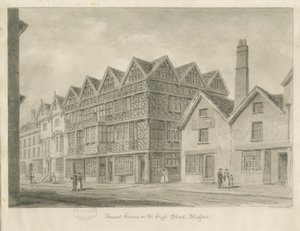 Stafford - Ancient "High House": sepia-tegning, 1841 av John Buckler
