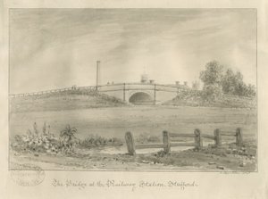 Stafford - Bridge at Railway Station: sepia-tegning, 1841 av John Buckler