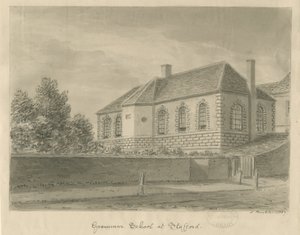 Stafford - Grammar School: sepia-tegning, 1837 av John Buckler