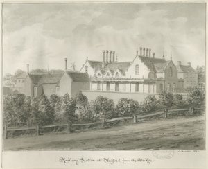 Stafford - jernbanestasjon: sepia-tegning, 1844 av John Buckler