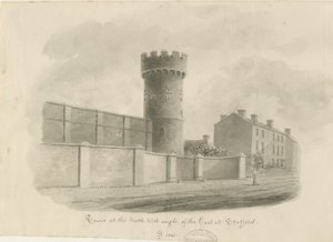 Stafford - Round Tower of the Gaol: sepia-tegning, 1843 av John Buckler