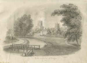 Stafford - South East View: sepia-tegning av John Buckler