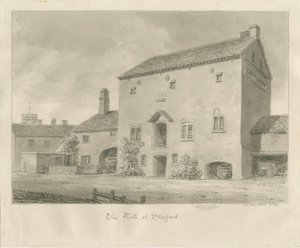 Stafford - Water Mill: sepia vask tegning av John Buckler