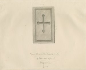 Standon kirke - Gravstein: sepia tegning av John Buckler