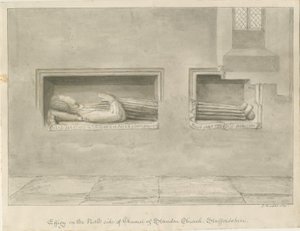 Standon Church - Wall Tomb [til Nicholas Hyde]: sepia-tegning av John Buckler