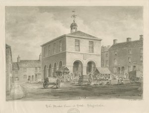 Stoke-upon-Trent - Market House: sepia-tegning av John Buckler