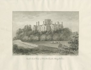 Stourton Castle: sepia vasketegning, 1846 av John Buckler