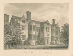 Sussex - Lewes - Glynde Place: sepia-tegning, 1830 av John Buckler