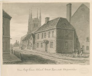 Tamworth - Stone Cross House: sepia-tegning av John Buckler