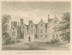 Tamworth - The Moat House: sepia-tegning av John Buckler