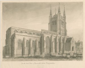 Tamworth Church: sepia-tegning av John Buckler