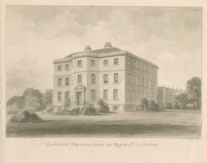 Teddesley Hall: sepia vasketegning, 1841 av John Buckler