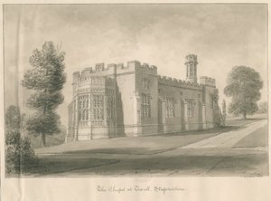 Tixall - Kapell i Tixall Hall: sepia vask tegning av John Buckler
