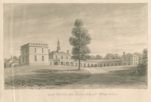 Tixall Hall - Stall: sepia-tegning, 1841 av John Buckler