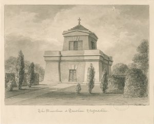 Trentham - Mausoleet: sepia-tegning av John Buckler