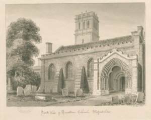Trentham Church: sepia vasketegning, 1840 av John Buckler