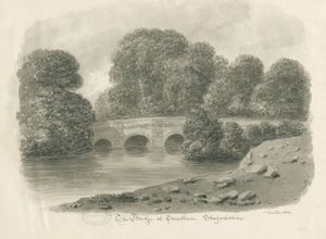 Trentham Hall - Bridge: sepia vasketegning, 1844