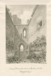 Tutbury Castle - Interiør av ruiner: sepia-vask-tegning av John Buckler