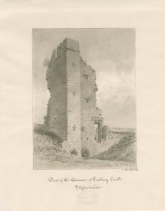 Tutbury Castle: sepia vask tegning av John Buckler