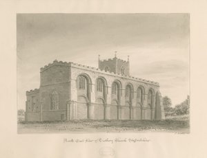 Tutbury Priory Church: sepia vasketegning, 1812 av John Buckler