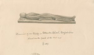 Uttoxeter kirke - Effigy: sepia vask tegning av John Buckler