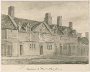 Uttoxeter Town - Almshouses: sepia vasketegning, 1839 av John Buckler
