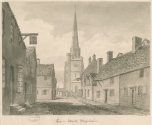 Uttoxeter Town - Street View: sepia-tegning av John Buckler