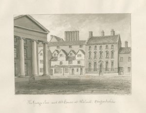 Walsall Town - The George Inn: sepia vask tegning av John Buckler