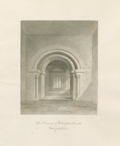 Waterfall Church - Interiør av Chancel: sepia-tegning, 1847 av John Buckler