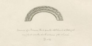 Waterfall Church - Remains of a Norman Arch: sepia-tegning av John Buckler
