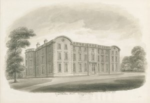 Weston-under-Lizard - Hall: sepia vask tegning av John Buckler