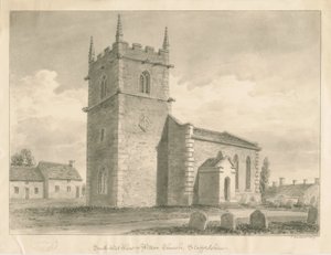 Wetton Church: sepia-tegning, 1839 av John Buckler