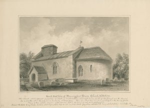Wiltshire - Manningford Bruce Church: sepia-tegning, 1806 av John Buckler