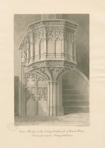 Wolverhampton - Steinprekestol i St. Peterskirken: sepia-tegning