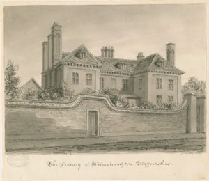 Wolverhampton - The Deanery House: sepia-tegning av John Buckler