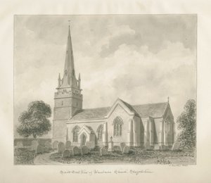 Wombourne Church: sepia-tegning, 1845 av John Buckler