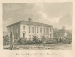 Worcestershire - Droitwich - Blue School: sepia-tegning av John Buckler