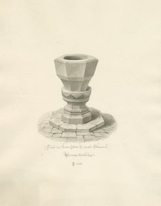 Worcestershire - Hampton Lovett Church - Font: sepia-tegning av John Buckler